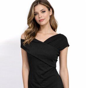 Lord & Taylor Black Off-The-Shoulder Asymmetrical  Top Elegant Evening Blouse XS